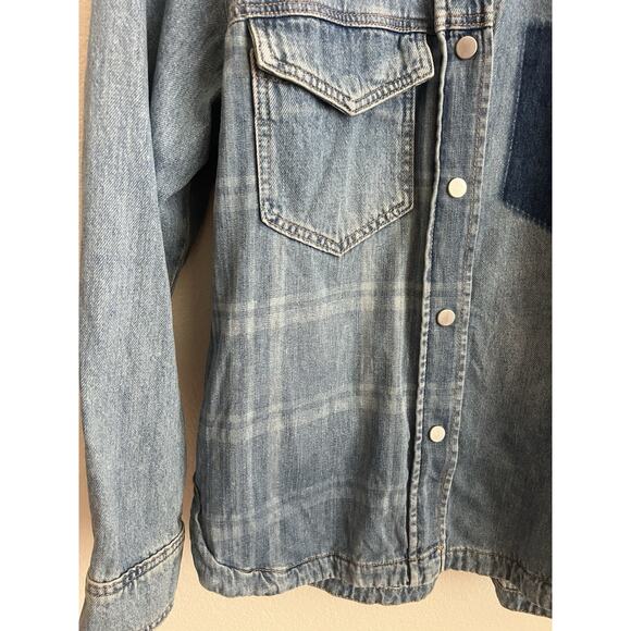 ASOS Design Shirt Women 2 Blue Patch Work Plaid Front Closure - Picture 5 of 9